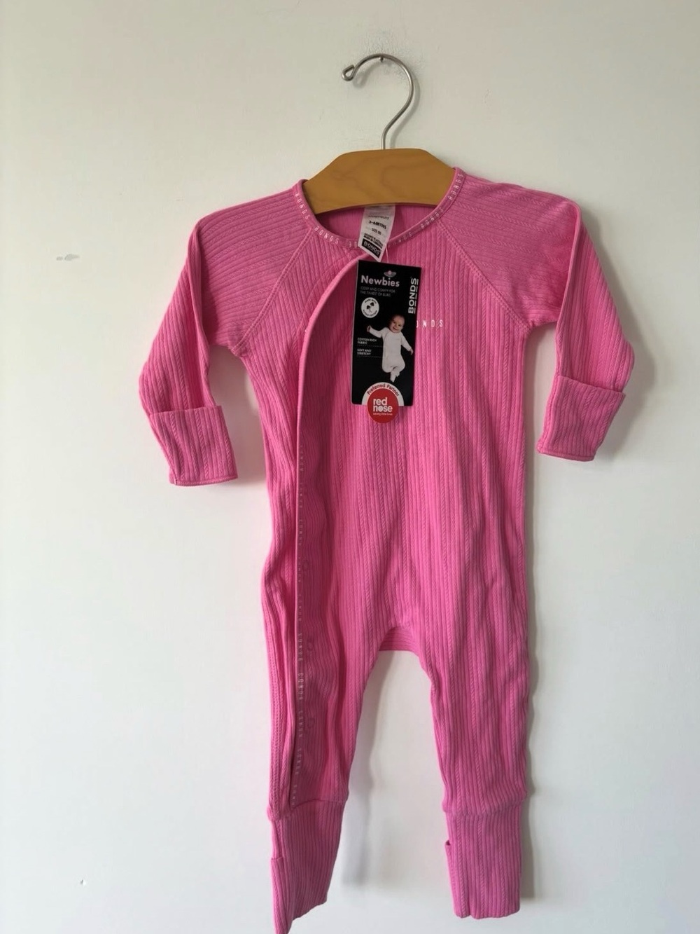 Bonds Pink Ribbed Zip Footie
